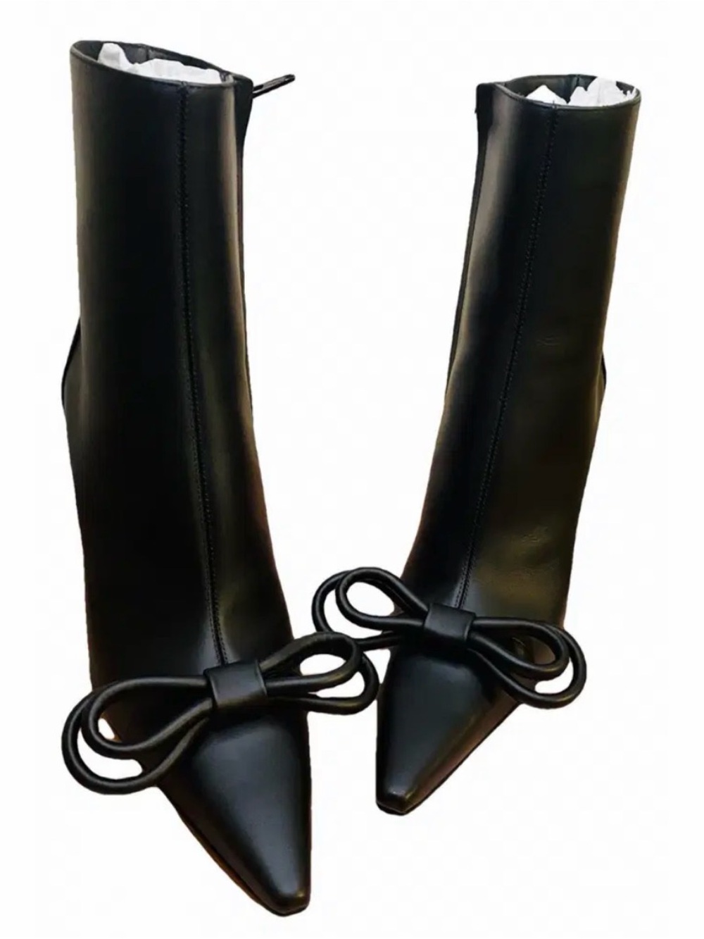 Ivy City Co Black Pointed-Toe Mid-Calf Boots with Decorative Bow size 9.5